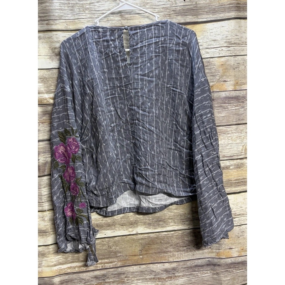 Ariat Western Shirt Women's Medium Gray Aztec Embroidered Floral Cotton‎ Western
